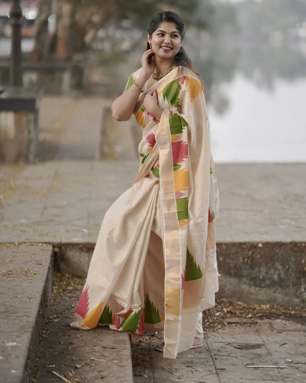 Temple Design saree Onam Collections