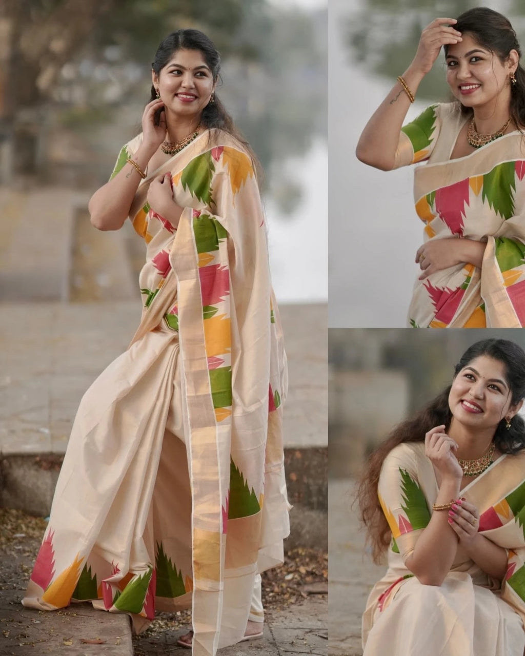 Temple Design saree Onam Collections