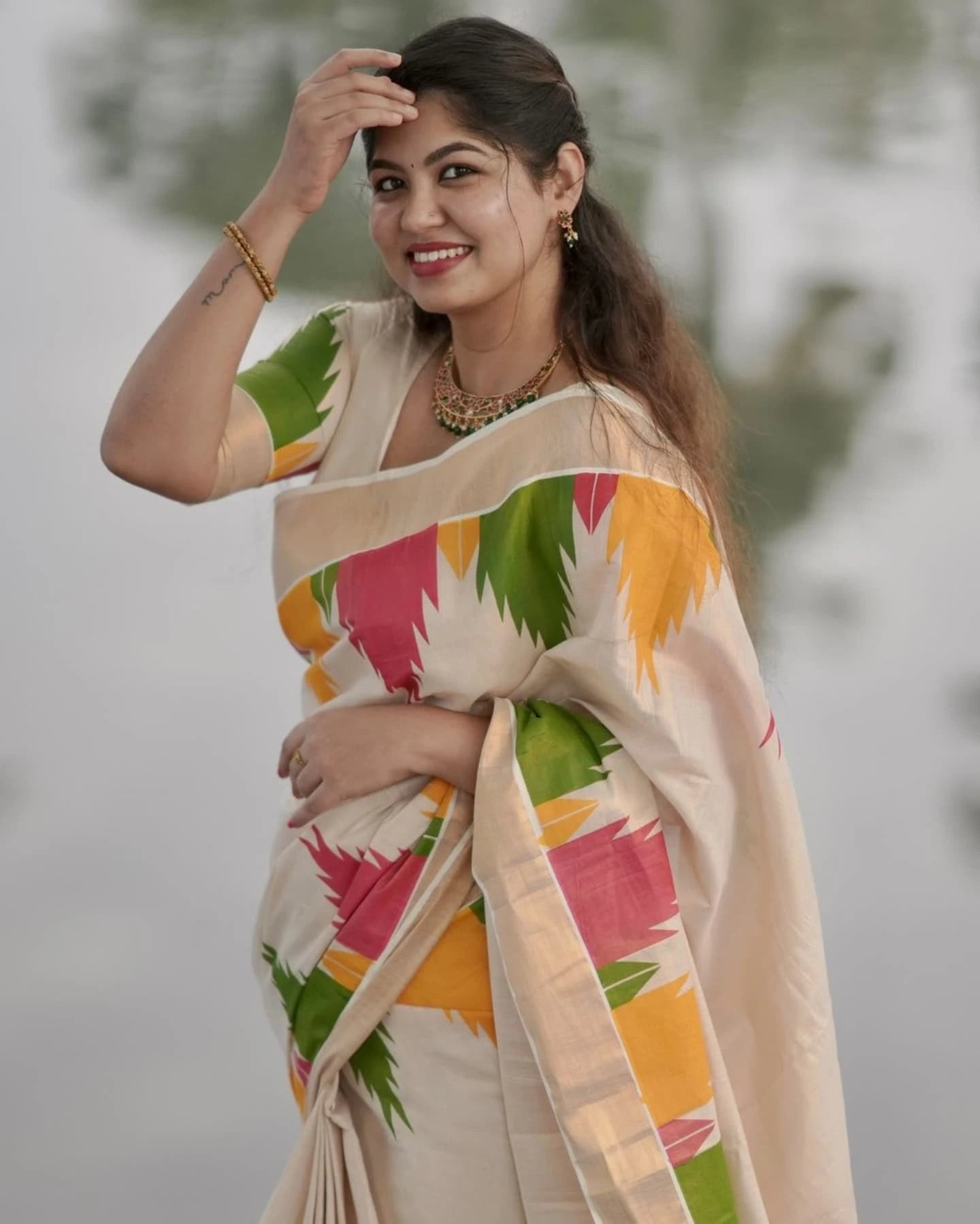 Temple Design saree Onam Collections