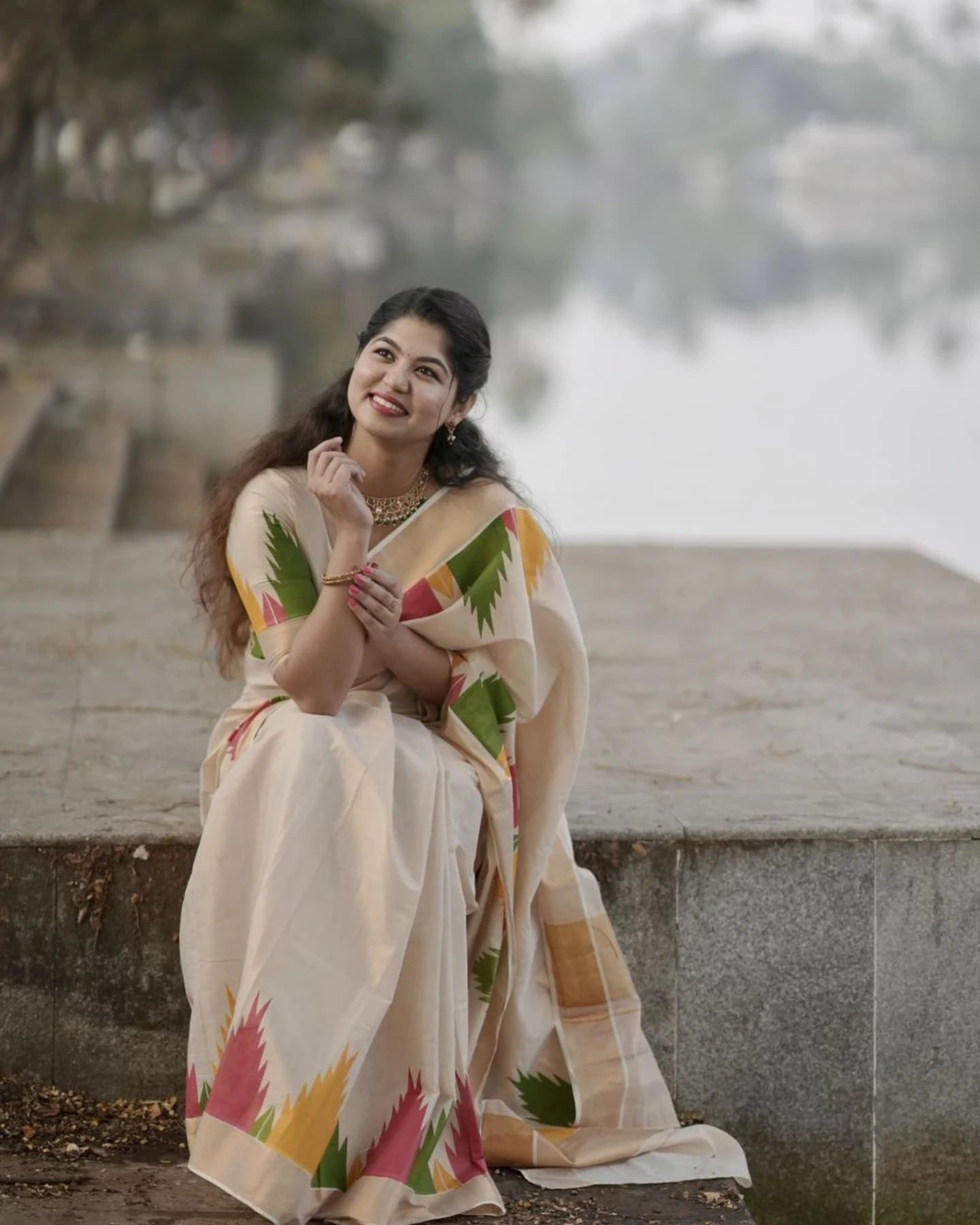 Temple Design saree Onam Collections