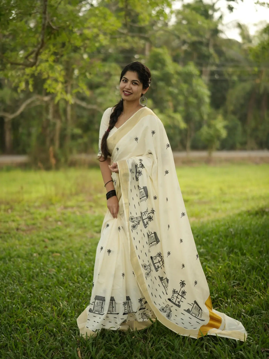 Chaya kada theme embroidery premium cotton kerala saree