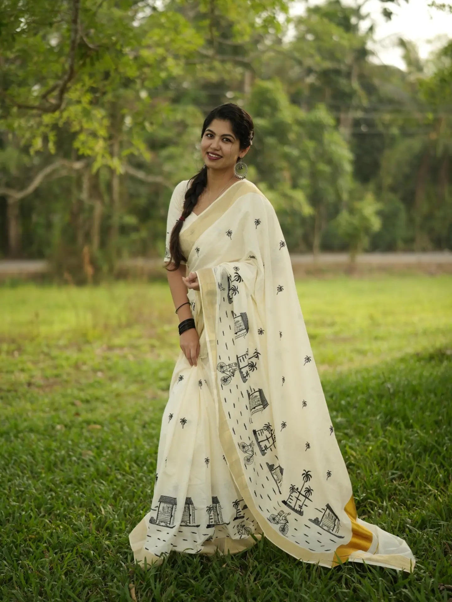 Chaya kada theme embroidery premium cotton kerala saree