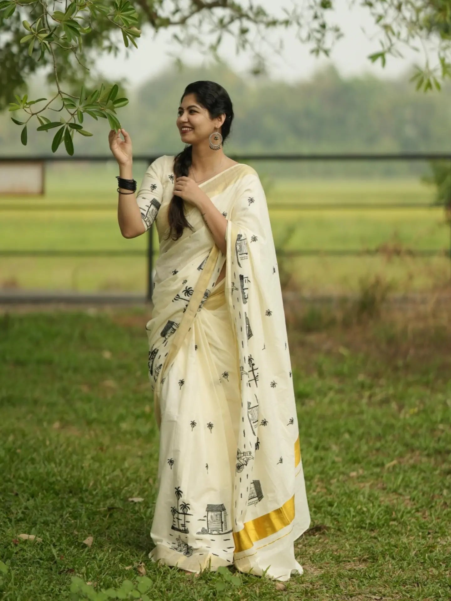 Chaya kada theme embroidery premium cotton kerala saree