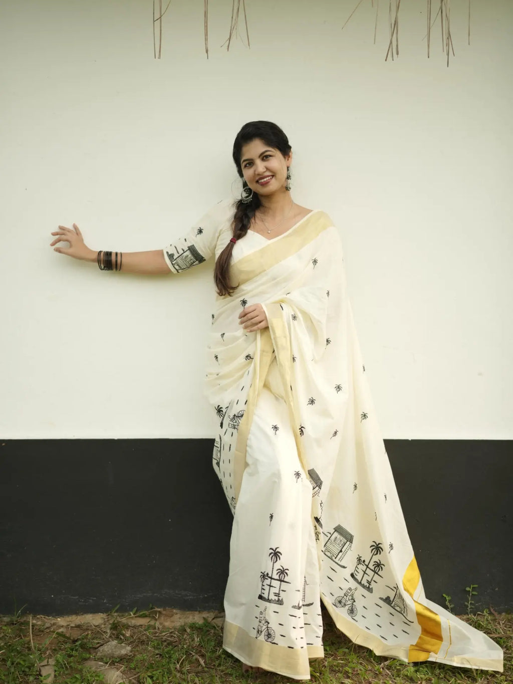 Chaya kada theme embroidery premium cotton kerala saree