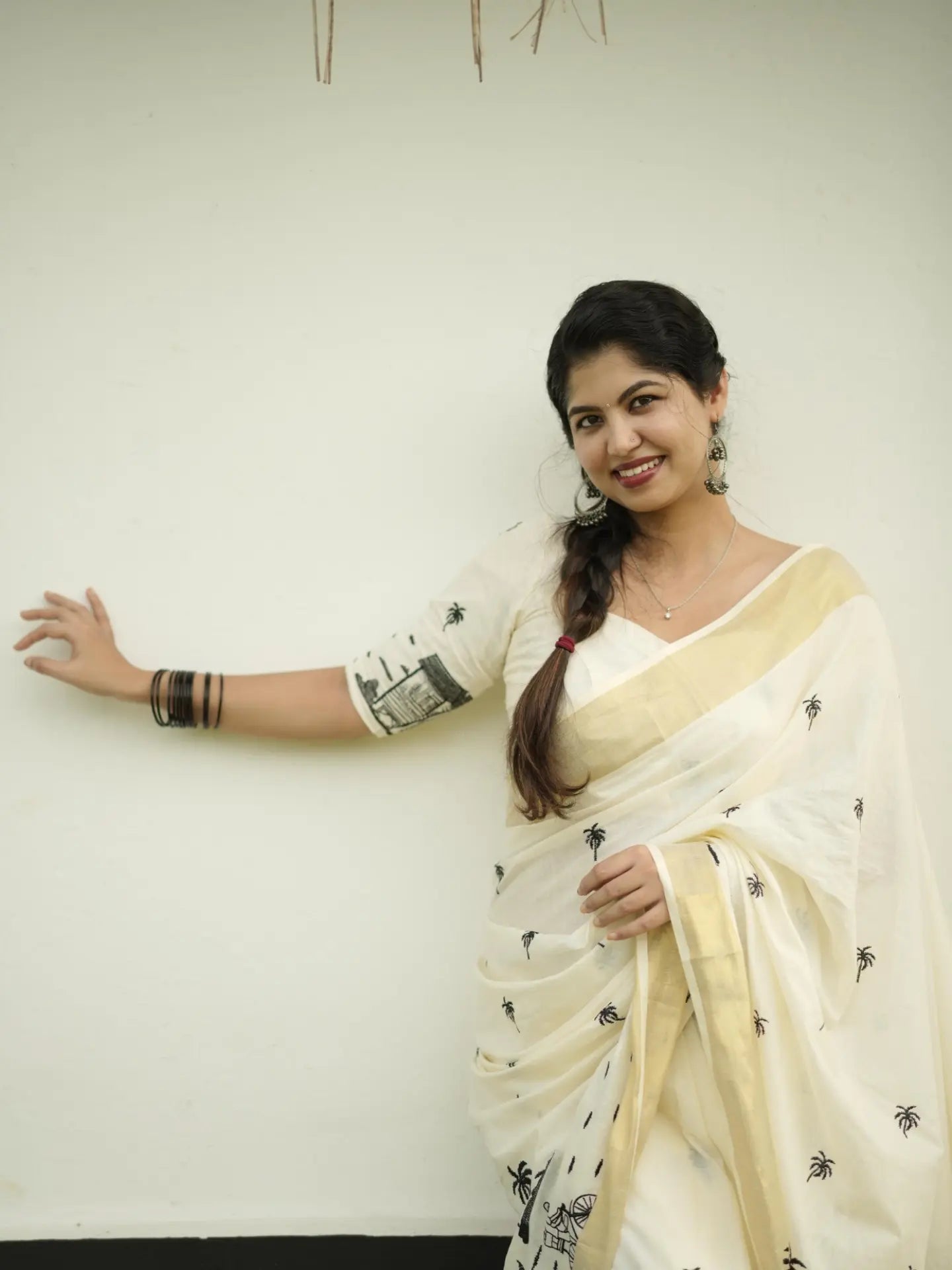 Chaya kada theme embroidery premium cotton kerala saree