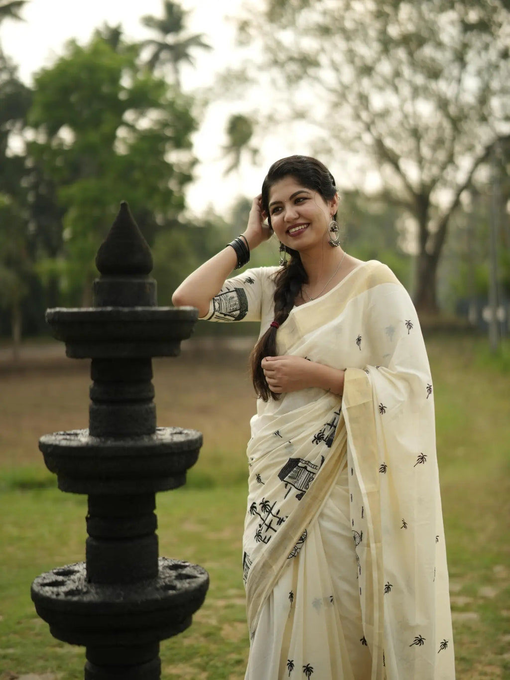 Chaya kada theme embroidery premium cotton kerala saree