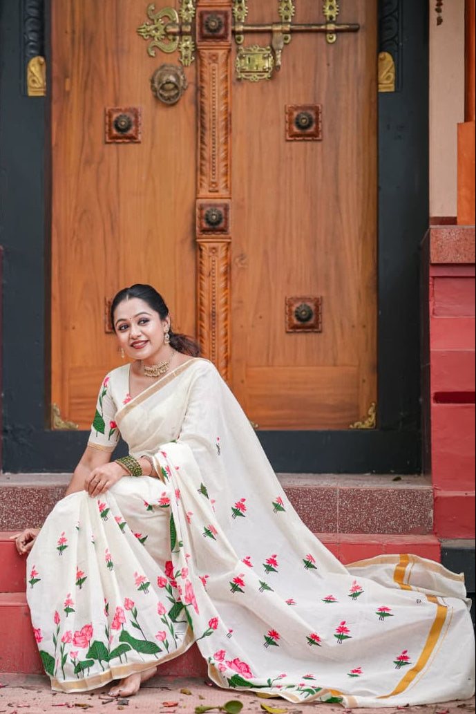 Small Lotus Set Saree Onam Collection