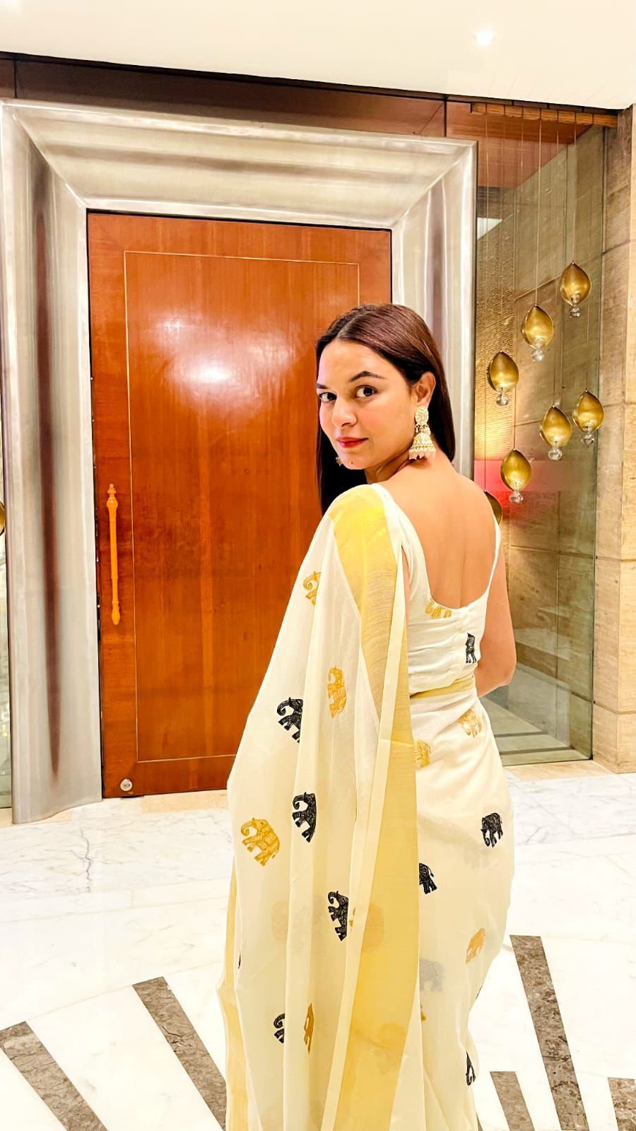 Elephant embroidery golden Jari cotton saree