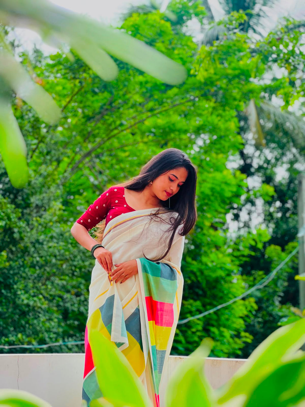 Madras check saree   Pure cotton digital printed