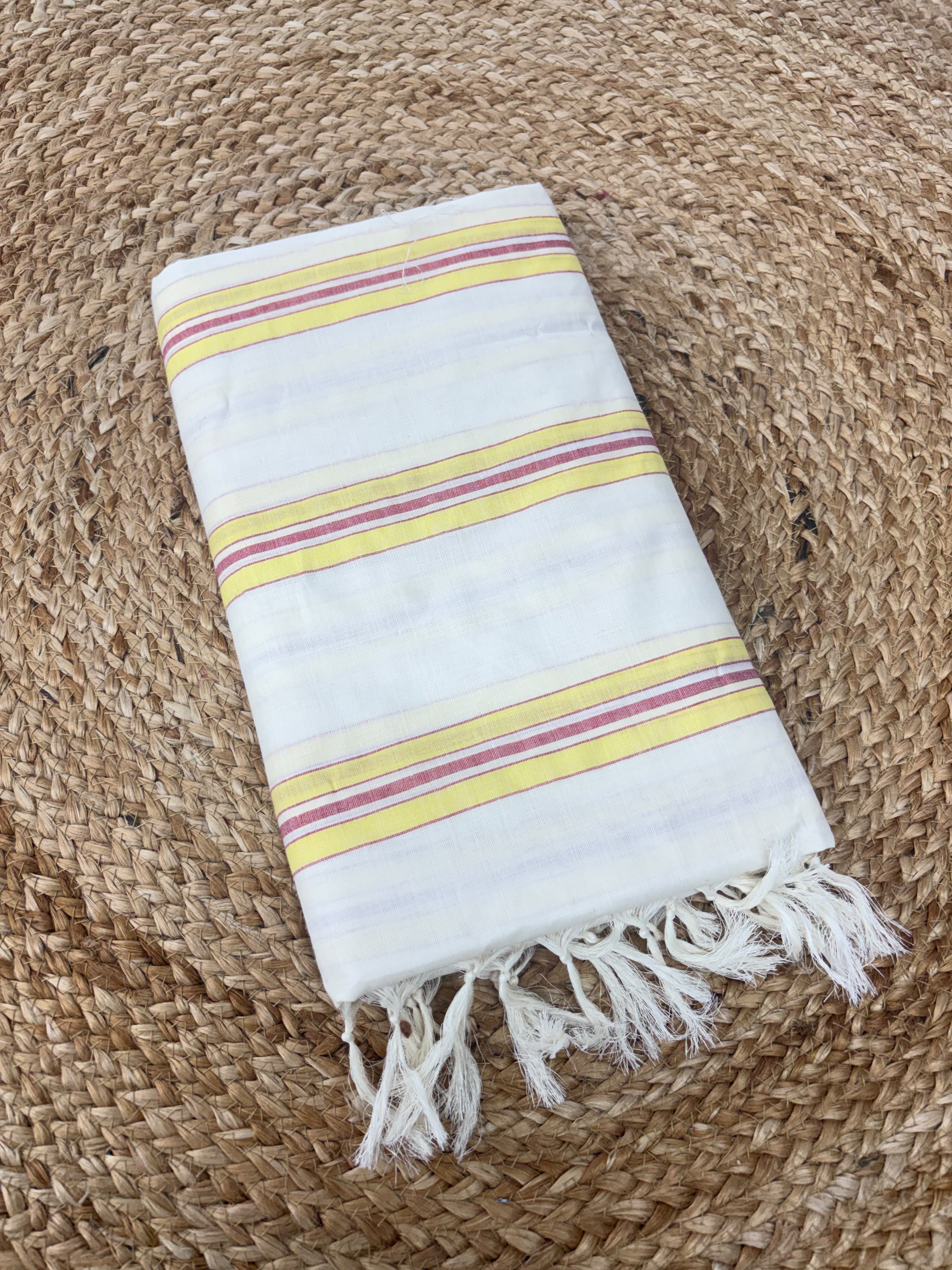 Malarvadi  : Mulloth Stripes Saree with tussles (handloom replica)