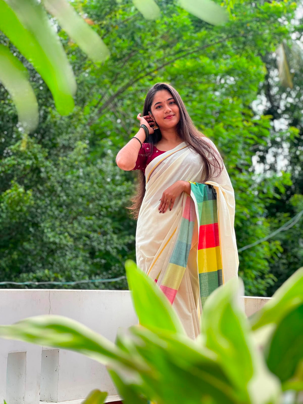 Madras check saree   Pure cotton digital printed