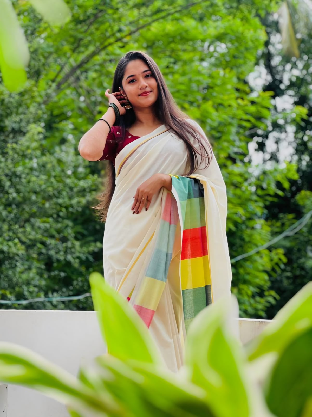 Madras check saree   Pure cotton digital printed