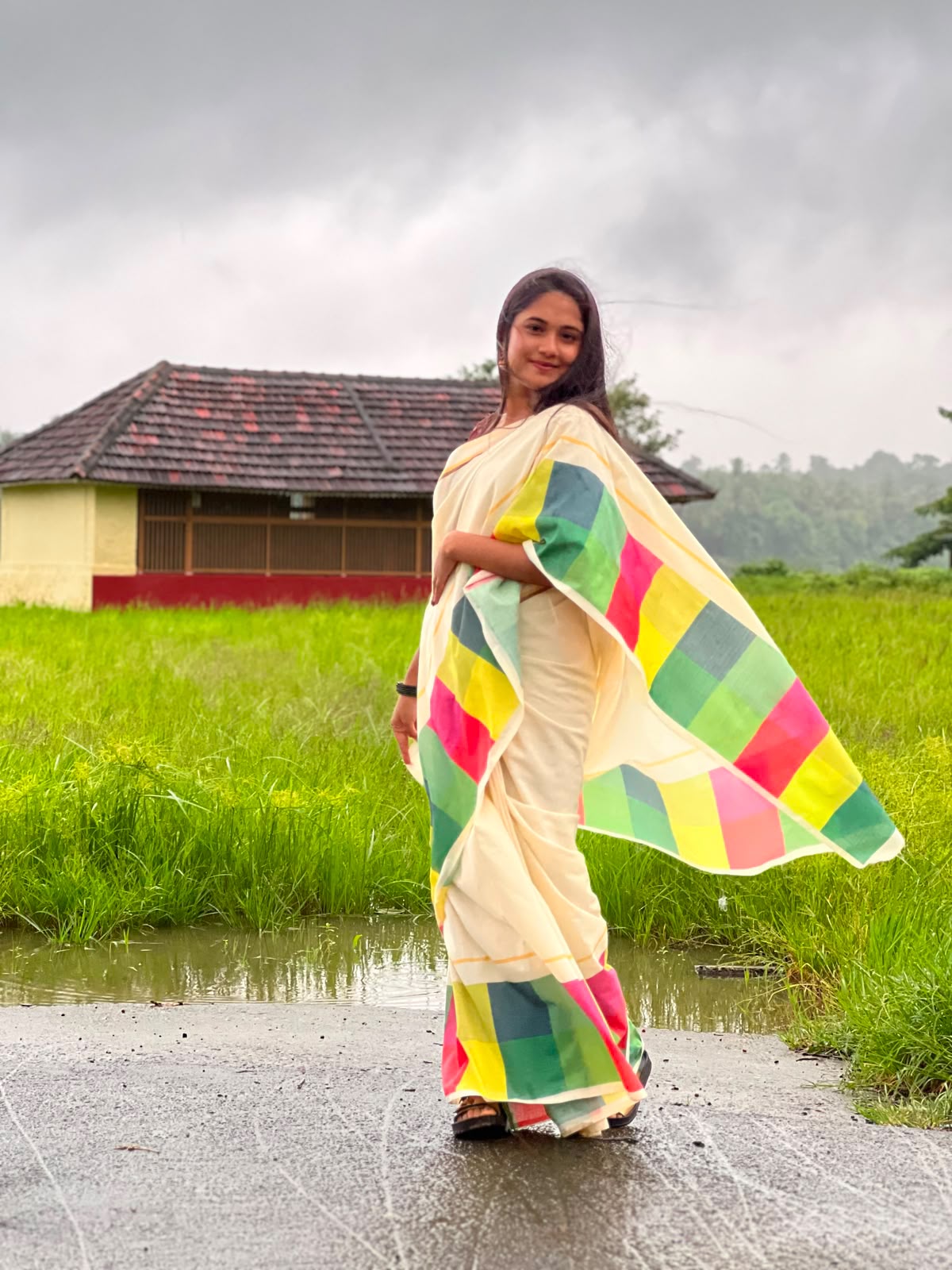 Madras check saree   Pure cotton digital printed